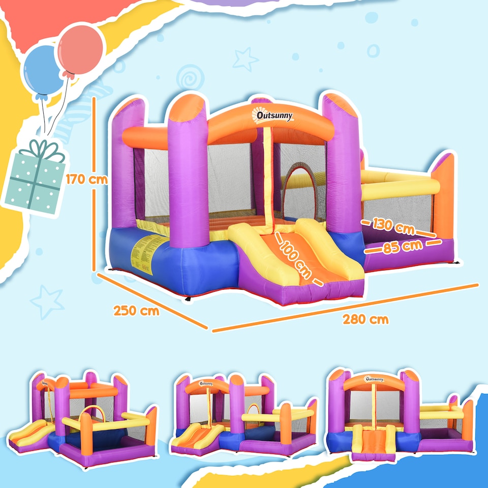 image 1 of Outsunny Bouncy Castle with Slide Pool House Inflatable w/ Blower Multi-color