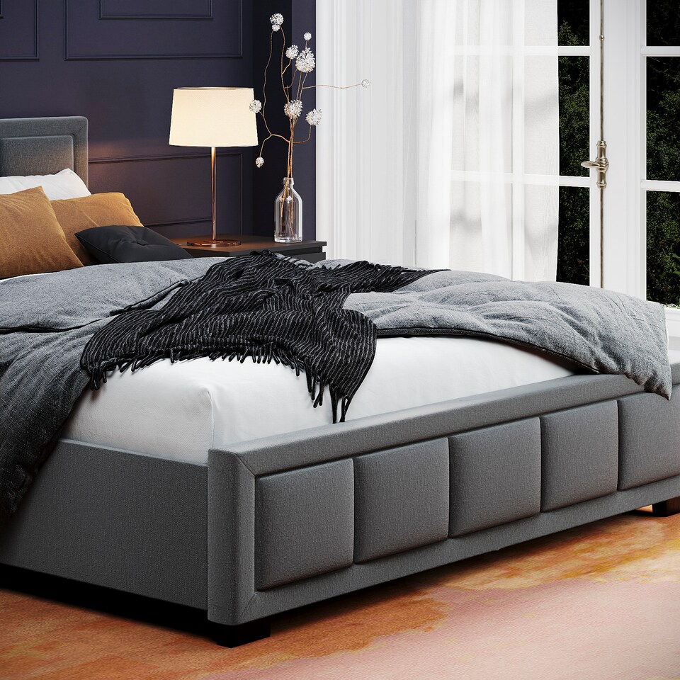 image 1 of Vida Designs Vanita 5ft King Size Bed Fabric Upholstered, Dark Grey, 150 x 200cm