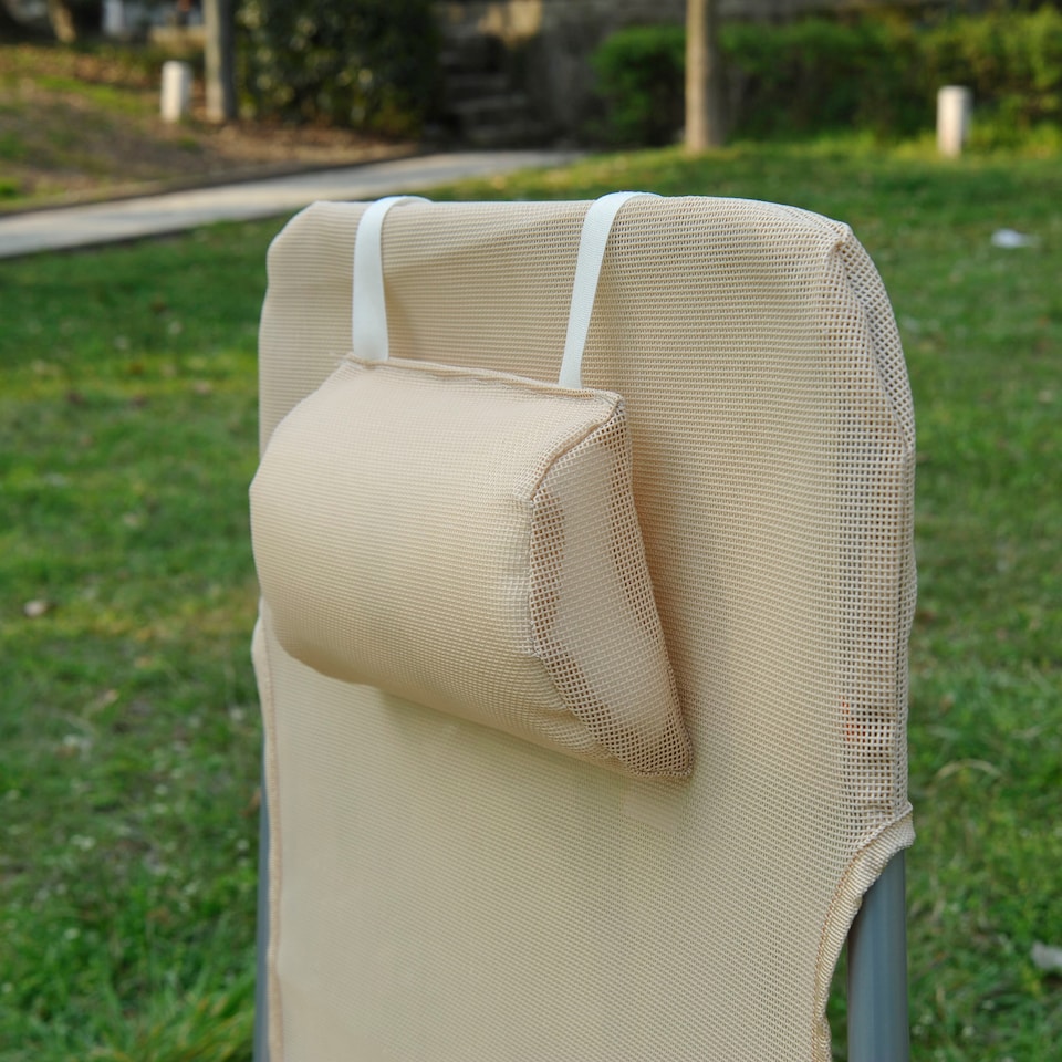 image 1 of Outsunny Adjustable Sun Bed Garden Lounger Recliner Relaxing Camping Beige | White