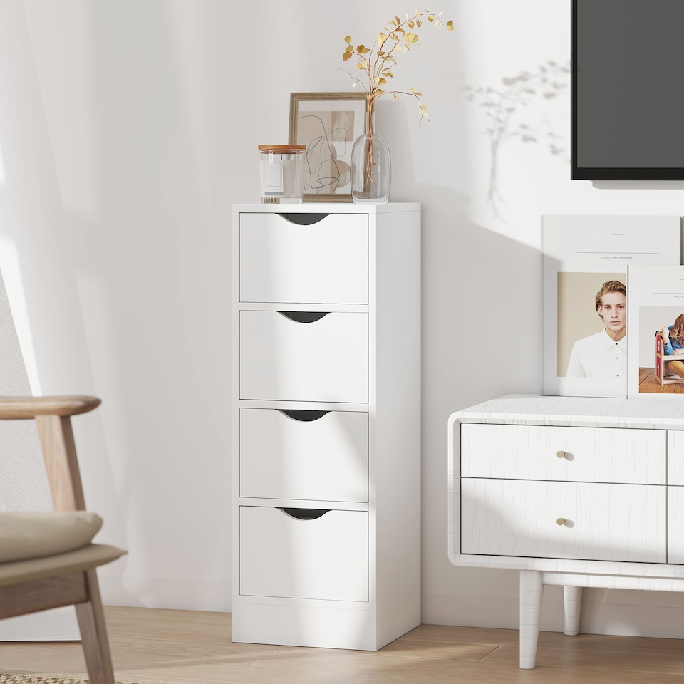 image 1 of HOMCOM 4-Drawer Bathroom Cabinet, Freestanding Narrow Cabinet, White | White