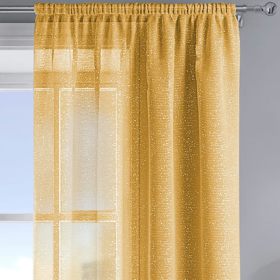 image 1 of Velosso Alessandria Sparkle Slot Top Voile Panel - 137cm x 122cm Yellow | Ochre