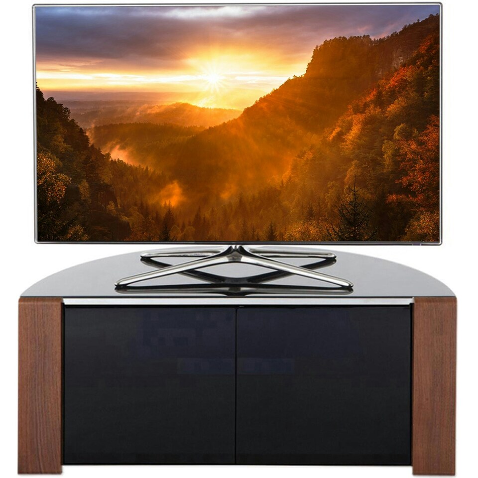 image 1 of MDA Designs Sirius 850 Remote Friendly Beam Thru Glass Door Gloss Black with Walnut/Oak Reversible Panels  for TVs up to 40" LCD/Plasma/LED Cabinet TV Stand | Multi | 1