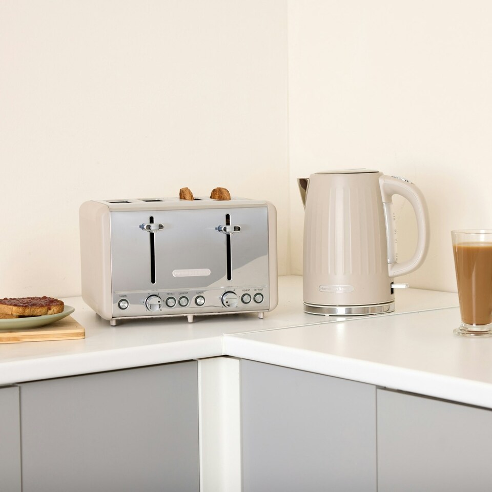 image 1 of Hamilton Beach Harmony Collection 1.7L Kettle & 4-Slice Toaster Set - Rapid Boil, 6 Browning Levels, Stylish Coffee-Inspired Design - Cappuccino