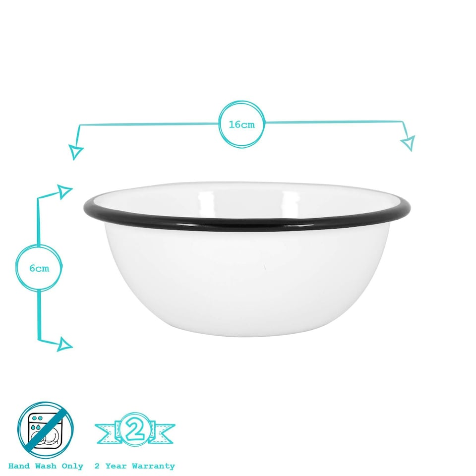 image 1 of Argon Tableware White Enamel Bowls - 16cm - Black - Pack of 6 Black