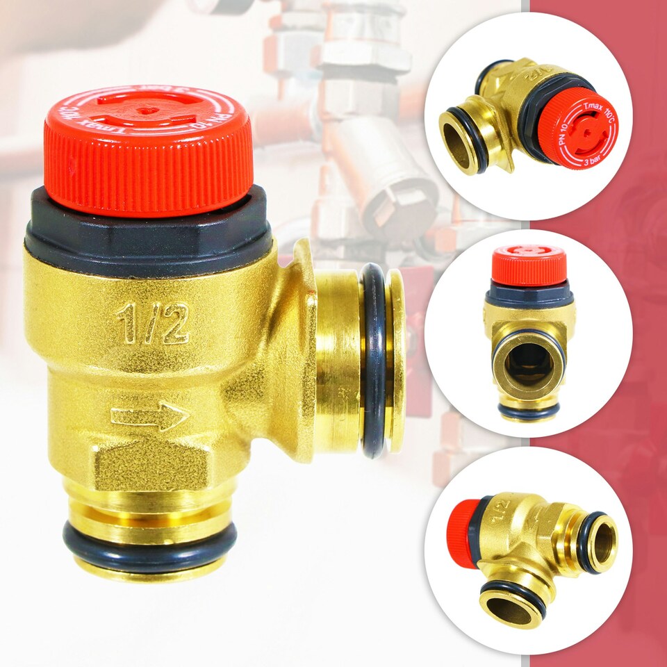 image 1 of SPARES2GO Boiler Pressure Relief Valve 3 Bar 1/2" BSP Push Fit Brass PN 10 Safety PRV
