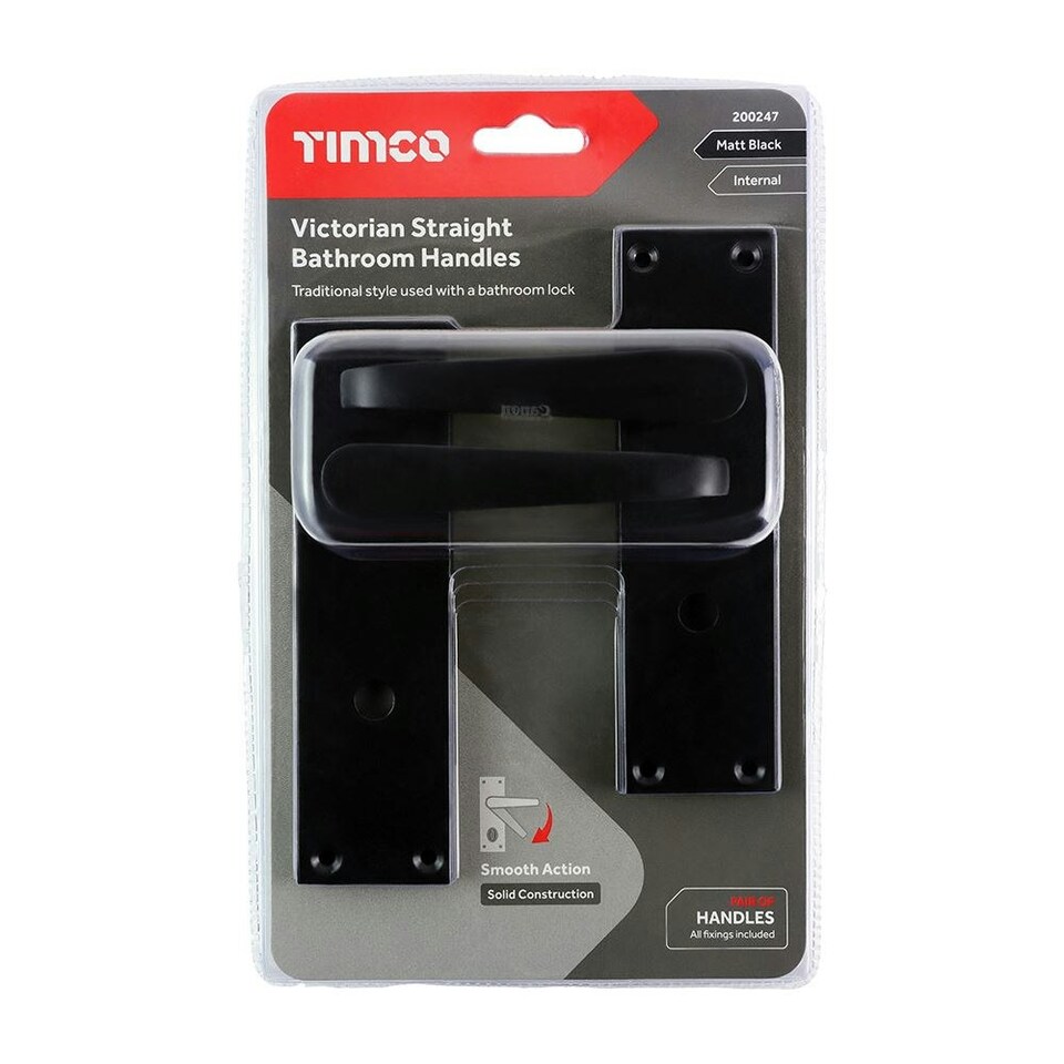 image 1 of Timco - Victorian Straight Bathroom Handles - Matt Black (Size 152 x 43 - 2 Pieces) Black