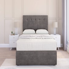 Sloomy Highbury Slate Naples Divan Bed Base 2 Drawers Same Side With 54 Inch Floor Standing Headboard | Grey | Slate | Small Single | 1