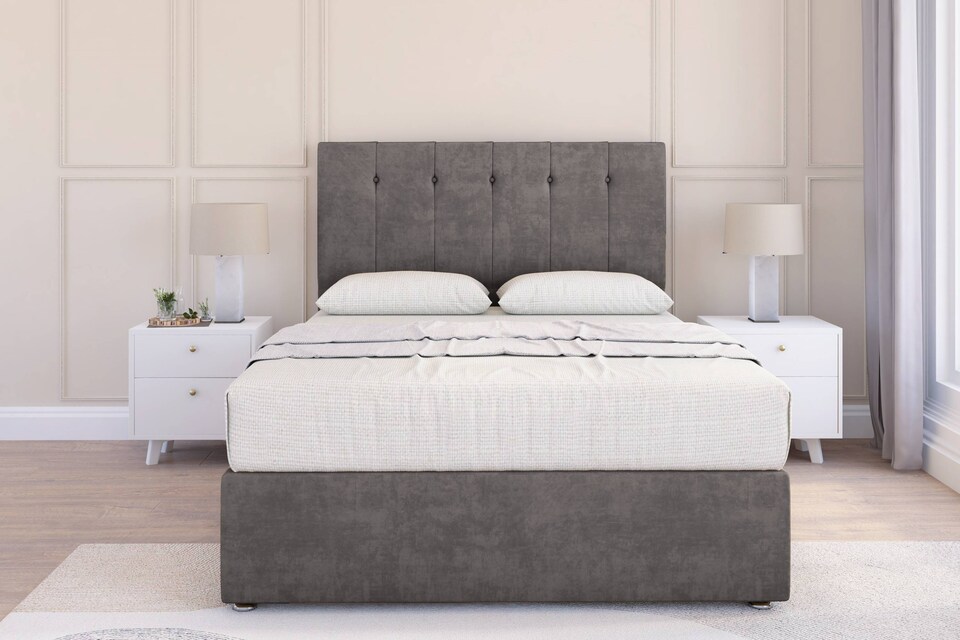 image 1 of Sloomy Highbury Slate Naples Divan Bed Base 2 Drawers Same Side With 54 Inch Floor Standing Headboard | Grey | Slate | Small Single | 1