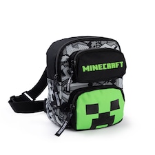 Minecraft Creeper Body Bag in Black | Adjustable Shoulder Strap Zip-Up Carrying Bag for Boys | Game-Themed Personal Item Storage | Minecraft Merchandise for Young Gamers | Minecraft Merch | Multi | Multicoloured