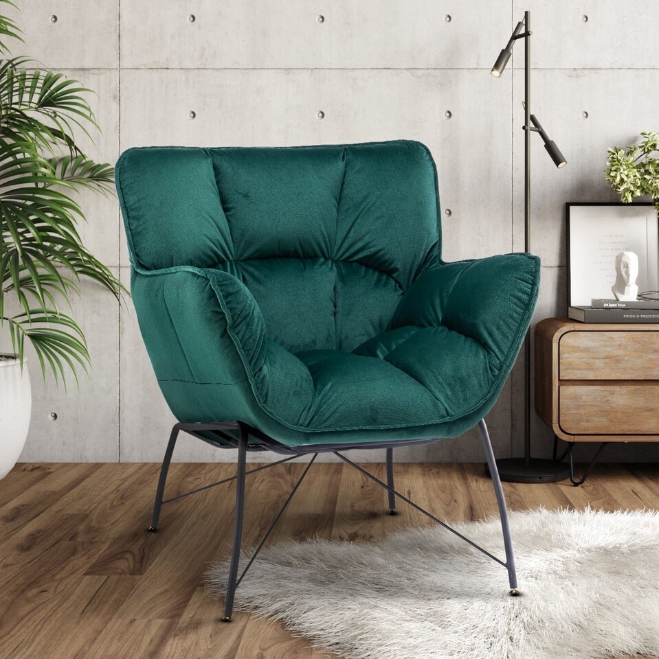image 1 of Velvet Emerald Green Eliana Accent Chair