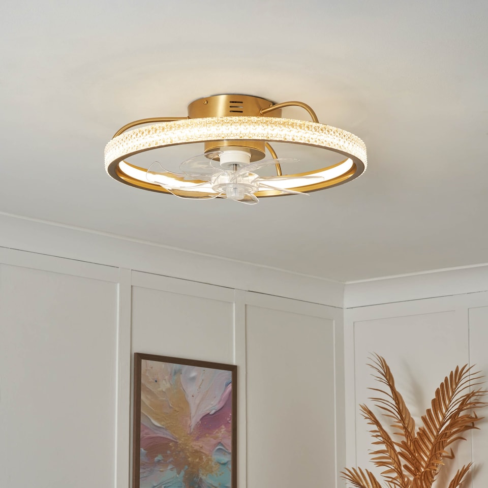 image 1 of BHS Lyona LED Dimmable Fan Ceiling Light, Warm Brass