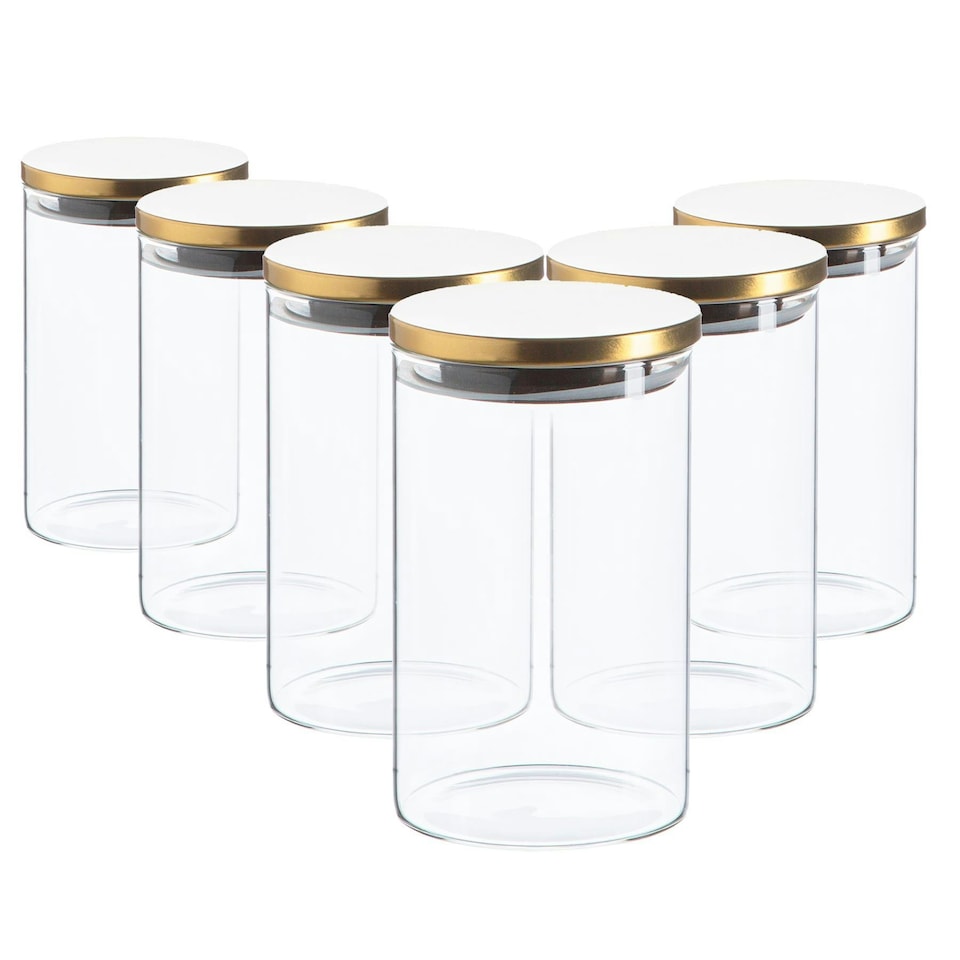 image 1 of Argon Tableware Scandi Storage Jars with Metallic Lids - 1 Litre - Gold - Pack of 6