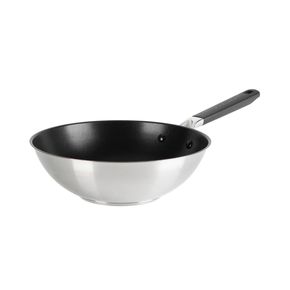 image 1 of KitchenAid Classic Stainless Steel 3 Ply Wok, 28cm