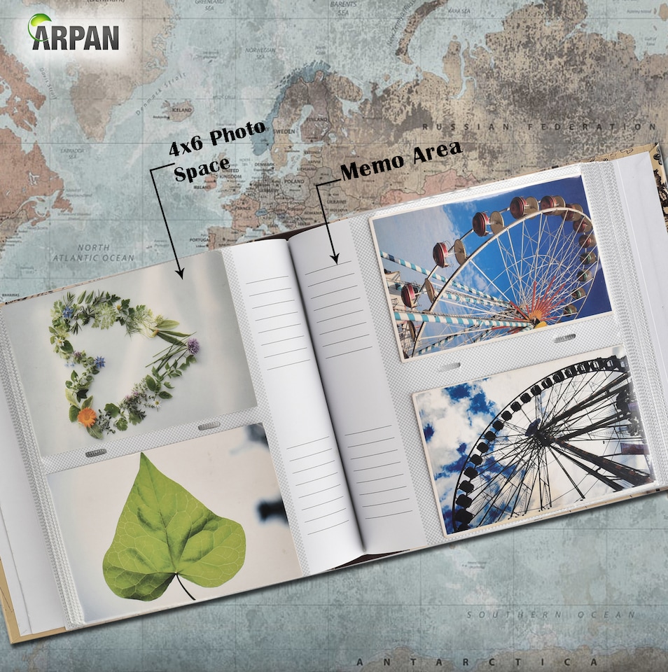image 1 of ARPAN Slip In Case Memo Photo Album – Holds 200 Photos 4"x6" (10x15cm) – Hardcover Picture Album with Memo Writing Space for Family, Wedding & Travel Memories