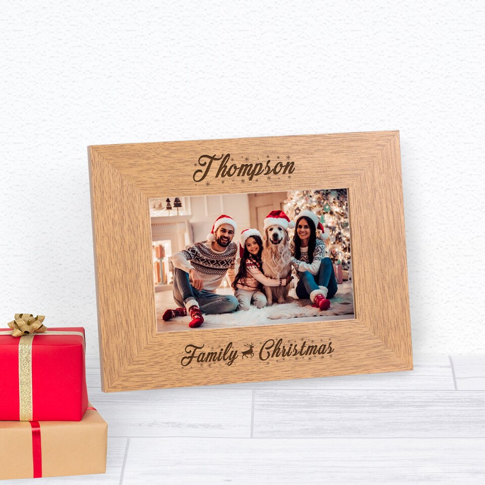 image 1 of Personalised Family Christmas Wood Picture Frame 6x4 Family Christmas Gift
