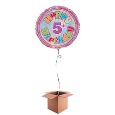 Happy 5th Birthday Holographic Round Foil Balloon - Inflated Balloon in a Box