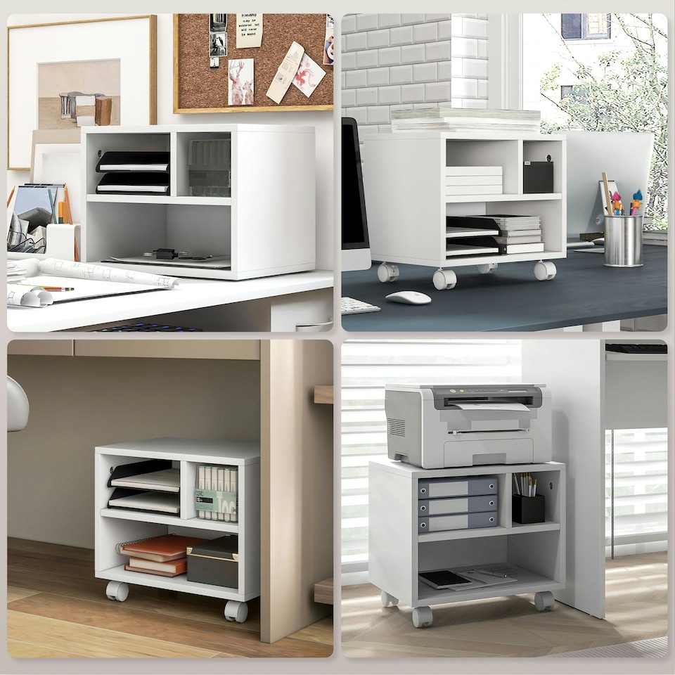 image 1 of HOMCOM Printer Stand with Storage Printer Cart on Wheels for Home Office White