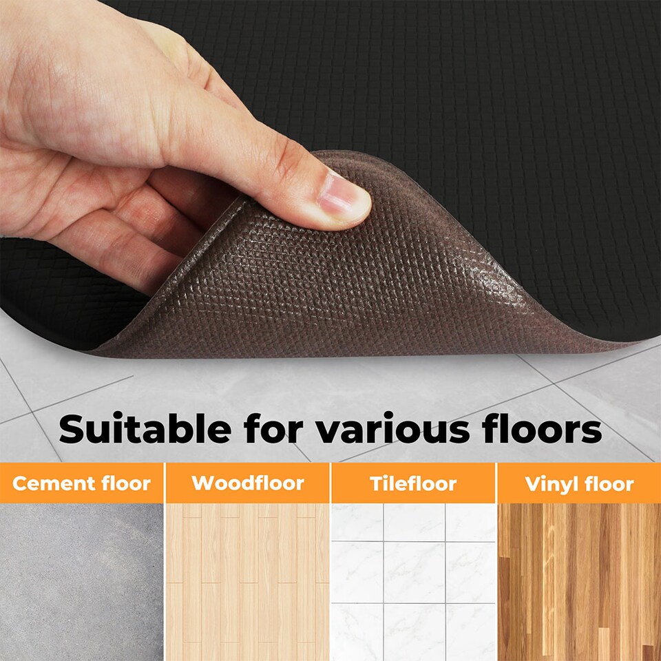 image 1 of Marlow 2PC Kitchen Mat Black Non-Slip Woven Rubber Absorbent Floor Mat | Black | Black | One Size