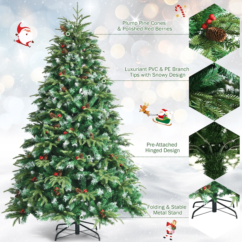 image 1 of COSTWAY 7FT Pre-lit Artificial Christmas Tree w/ 450 LED Lights Green