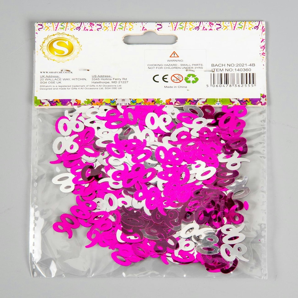 image 1 of 2 Packs of 14g Pink Happy 90th Birthday Confetti
