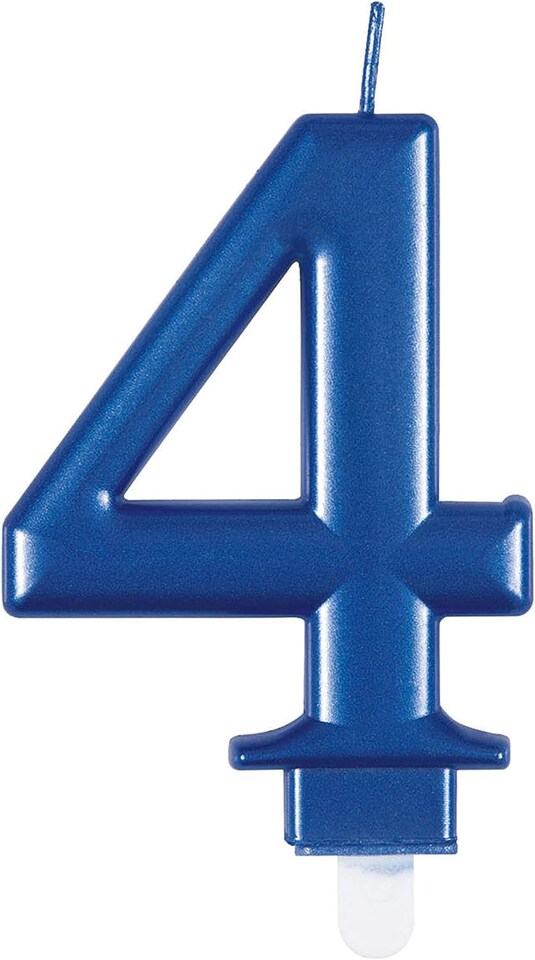 image 1 of Metallic Steel Blue Number 4 Birthday Candle 9cm