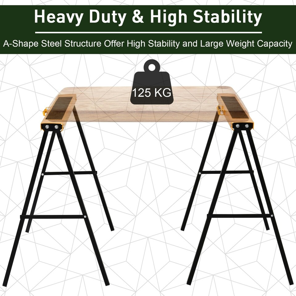 image 1 of HOMCOM Set Of 2 Folding Saw Horses Steel Frame w/ Anti-Slip Platform Handle DIY