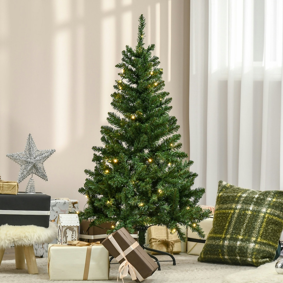 image 1 of HOMCOM 4FT Prelit Artificial Christmas Tree w/ Warm White Light Xmas Decoration