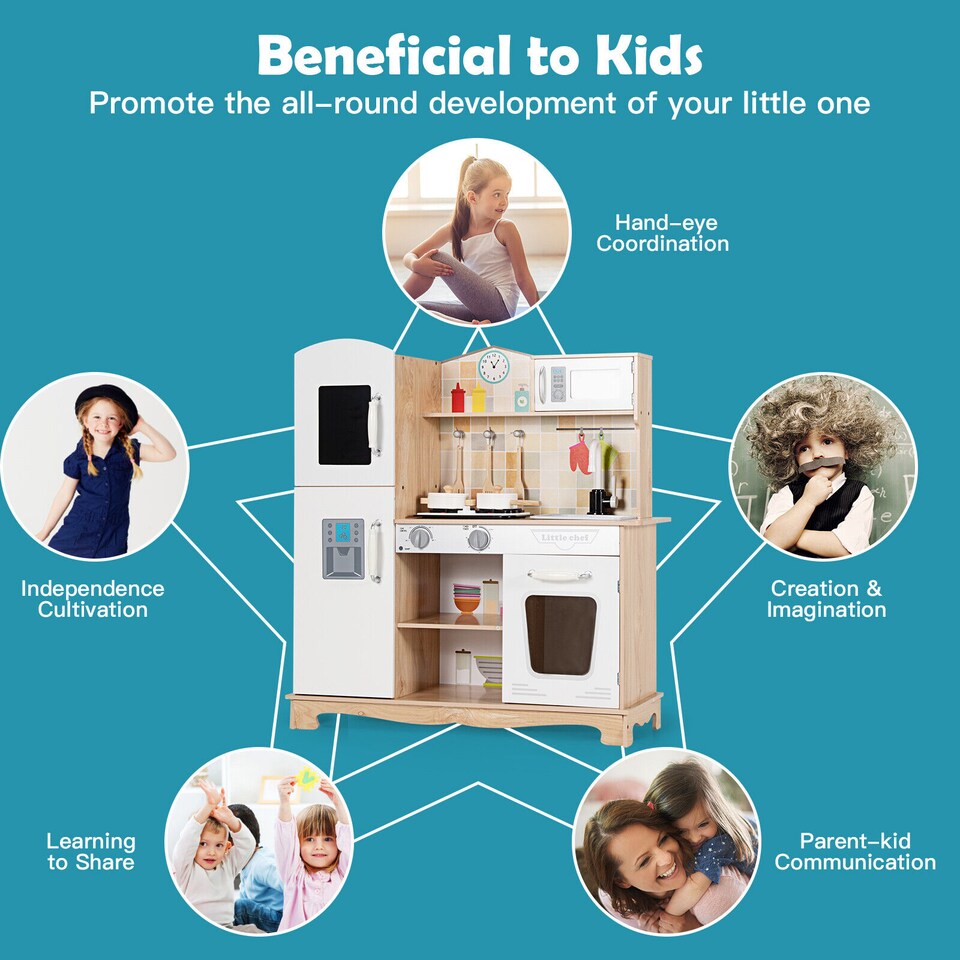 image 1 of COSTWAY Kitchen Play Set Pretend Play Kitchen Toy Set Chef Role Playing Toy