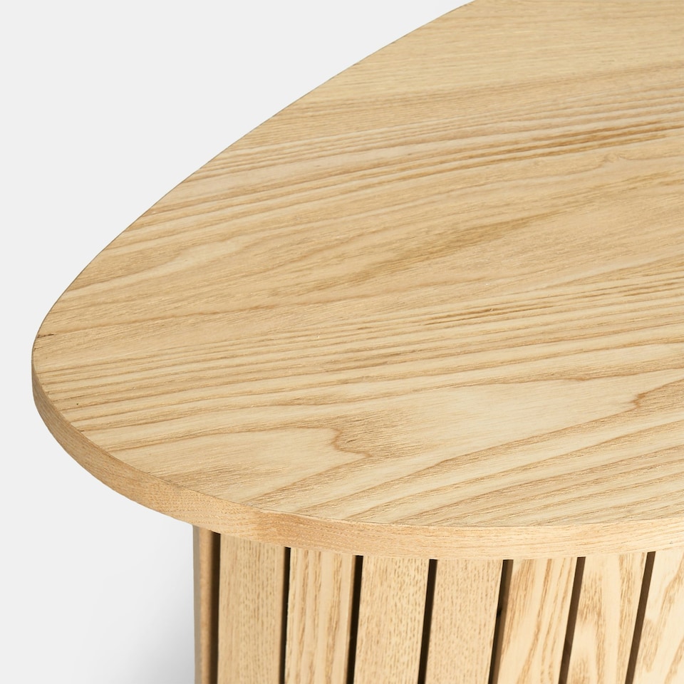 image 1 of OHS Ribbed Round Oval Home Living Room Modern Decor Coffee Side End Table Brown | Light Wood