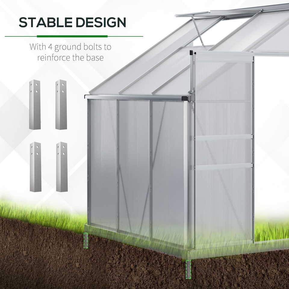 image 1 of Outsunny 6 x 4ft Lean to Polycarbonate Greenhouse for Outdoor w Door