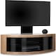 image 3 of Centurion Supports PANGEA Black/Oak Beam-Thru Curved True-Corner 32"-50" TV Cabinet with Mounting Arm Black | Oak