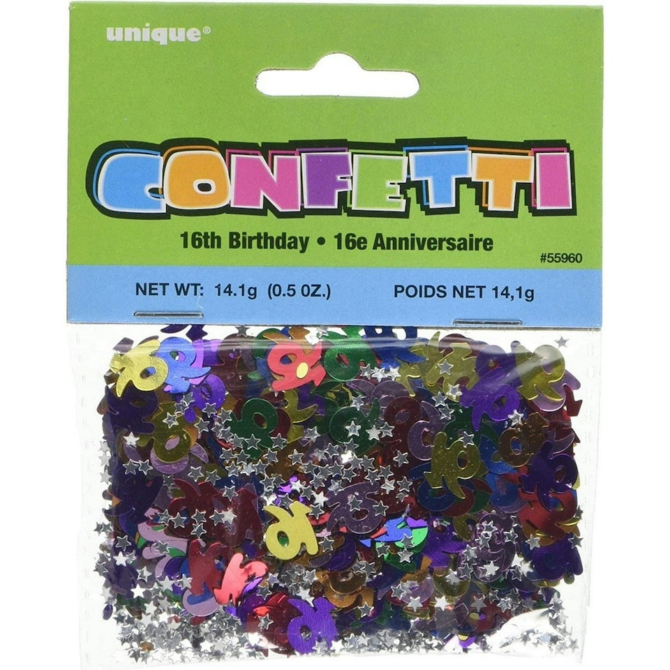 Unique Party Foil 16th Birthday Confetti - Multicoloured - One Size