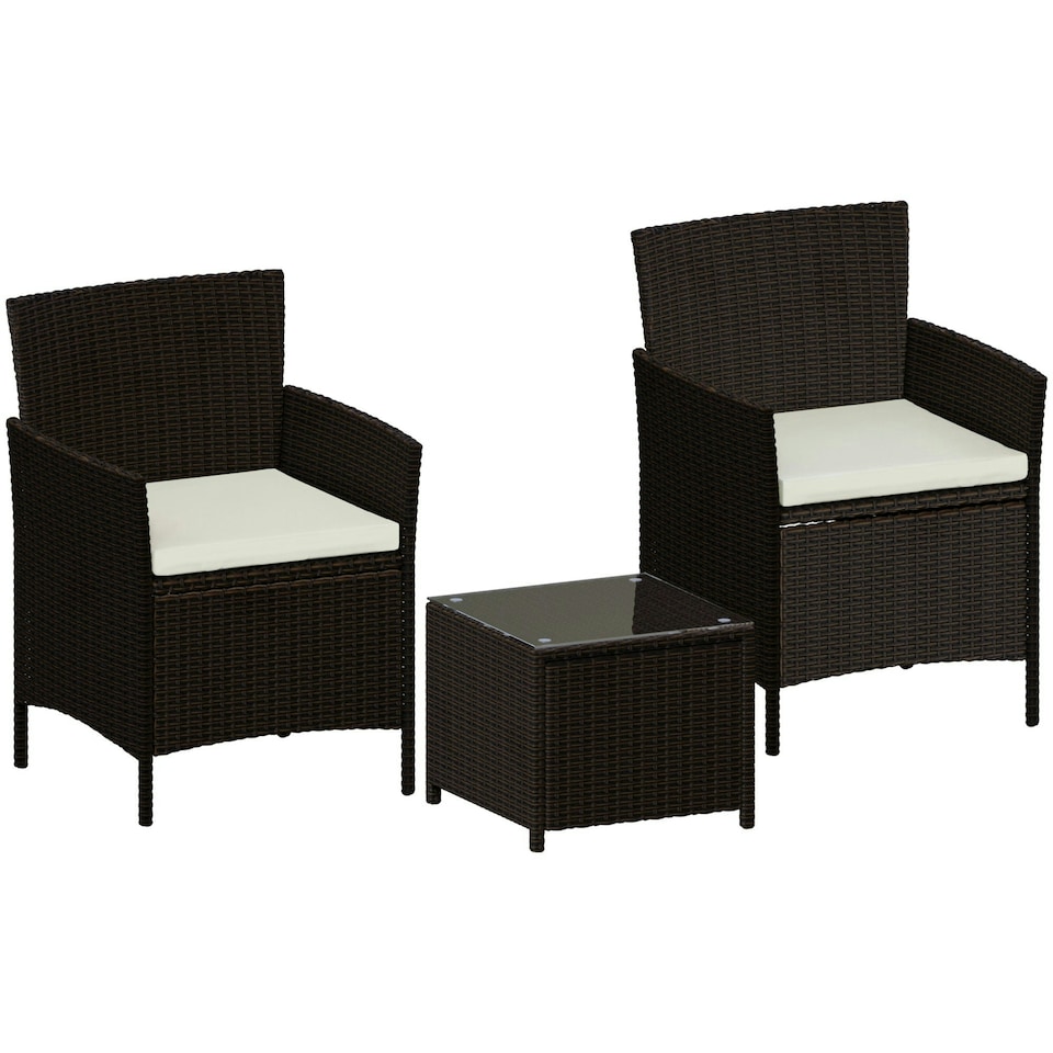image 1 of Garden Vida Bali 2 Seater Rattan Set Chair Coffee Table Outdoor Garden Furniture, Brown