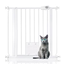 Bettacare Pet Gate with Lockable Cat Flap, 75cm - 83cm, White, 75cm in Height, Dog Safety Barrier with Cat Flap | White