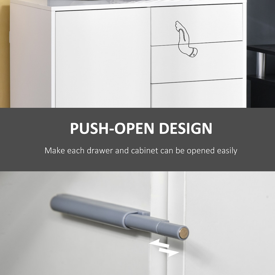 image 1 of HOMCOM High Gloss Frame Sideboard, Side Cabinet, Push-Open Design with 2 Drawer for Living Room, Bedroom, White