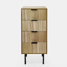 OHS 4 Drawer Modern Ribbed Office Side Bedroom Nightstand Bedside Table Brown | Natural Wood