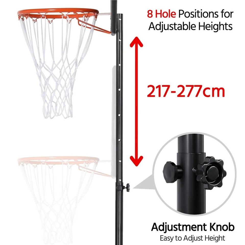 image 1 of Yaheetech 2.17-2.77M Adjustable Height Basketball Hoop System Black