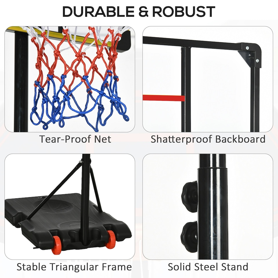 image 1 of SPORTNOW Adjustable Basketball Hoop and Stand w/ Wheels, 1.8-2.1m, Red