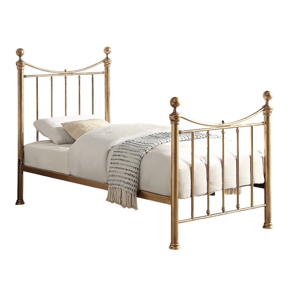 image 1 of Hampstead Traditional Style Distressed Antique Brass Effect Metal Bed Frame | Bronze | Antique Brass | Single