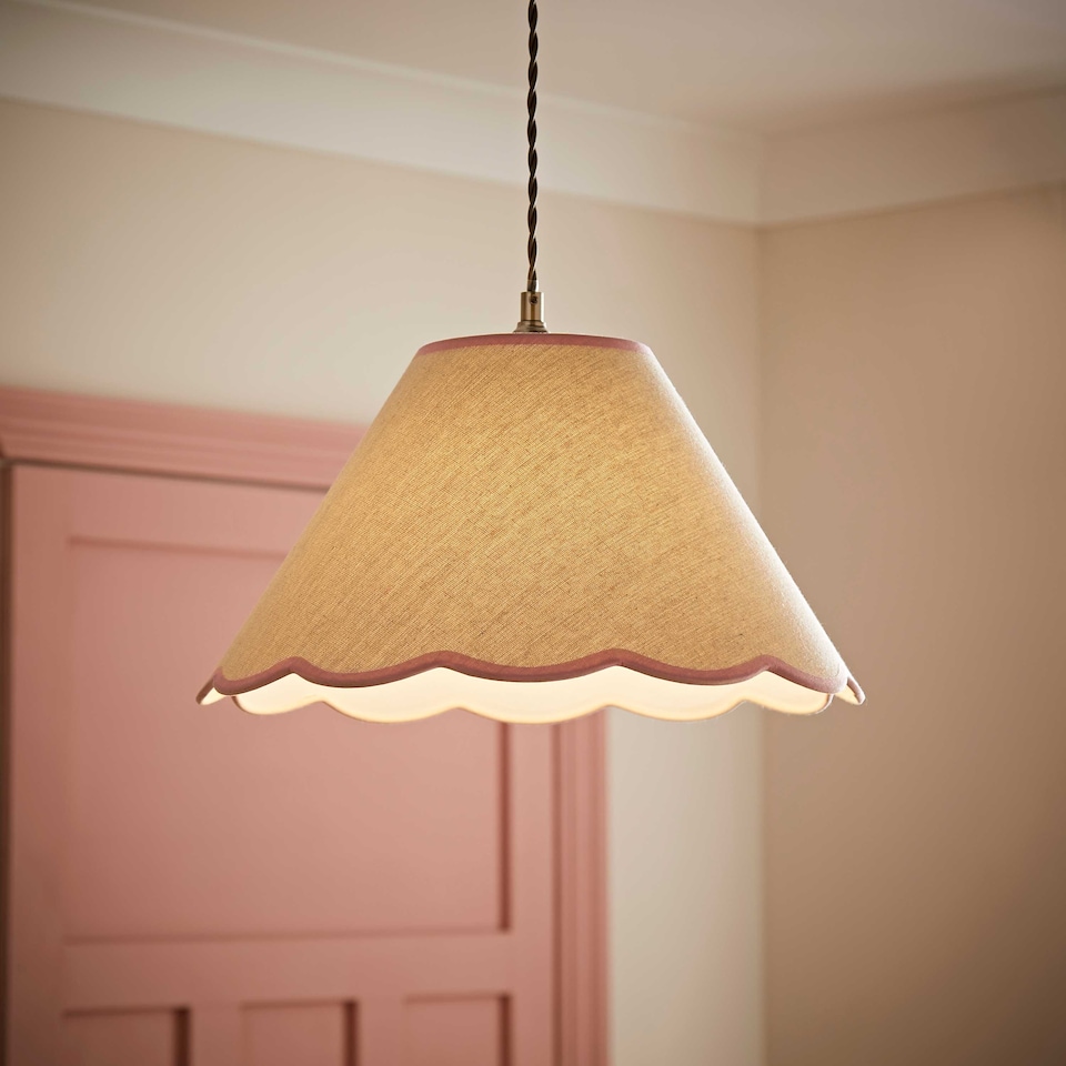 image 1 of ValueLights Florie Natural Large Taper Lamp Shade Scallop Pink Trim & Bulb | Pink
