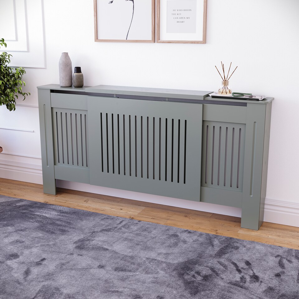 image 1 of Vida Designs Chelsea Radiator Cover Painted MDF Slatted Cabinet, Grey, 140-204cm