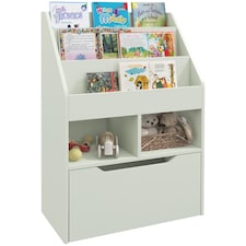 HOMCOM Kids Bookshelf Bookcase with Storage Drawer with Wheels Toy Organiser | Green