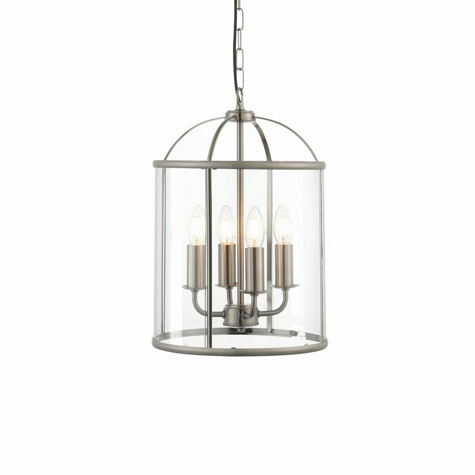 Lambeth 4 Light Ceiling Pendant Clear Glass, Satin Nickel, E14