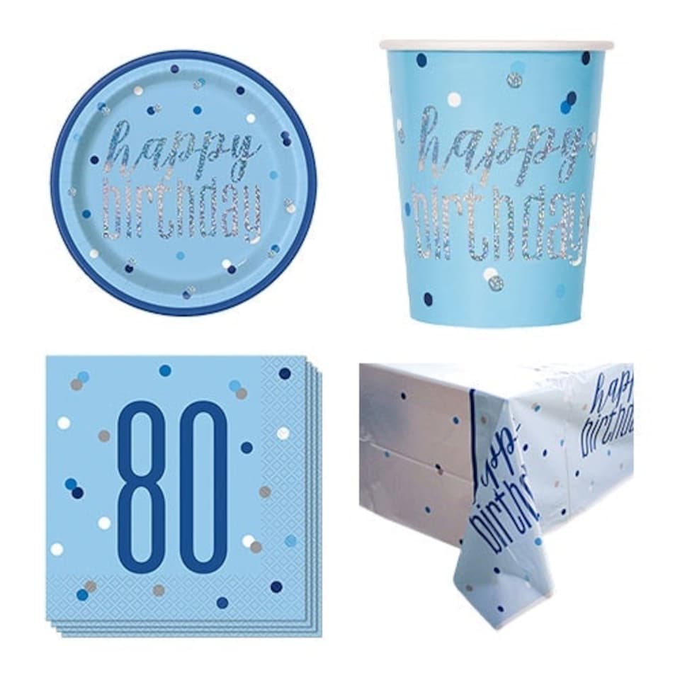 Blue Glitz 80th Birthday 8 Person Value Party Pack