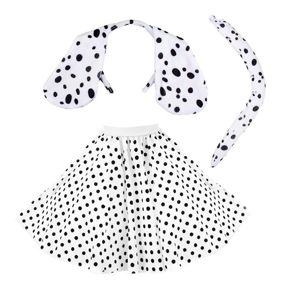 image 1 of White Polka Dot Skirt With Black Dots & Dalmatian Headband And Tail White | M