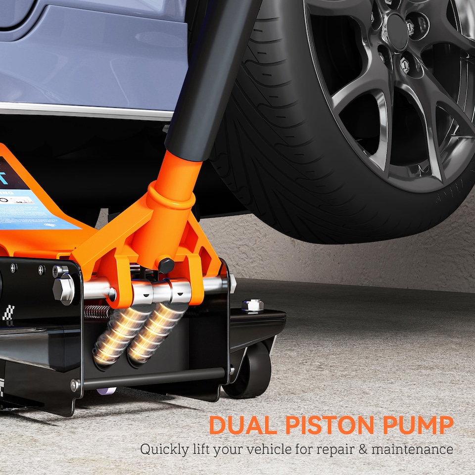 image 1 of HOMCOM 2.5 Ton Hydraulic Low Profile Floor Jack, Heavy Duty Car Trolley Jack Lift with 7.5-47cm Lifting Range, Dual Piston Pump, Wheels, Non-slip Handle for Car Van Garage Tyre Repair Change, Orange