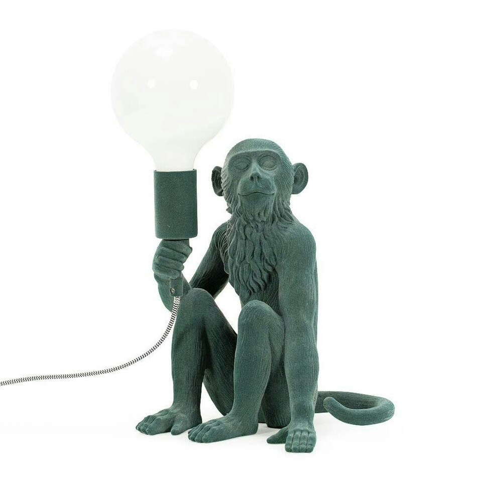 image 1 of ValueLights George Monkey Velvet Forest Green Table Lamp