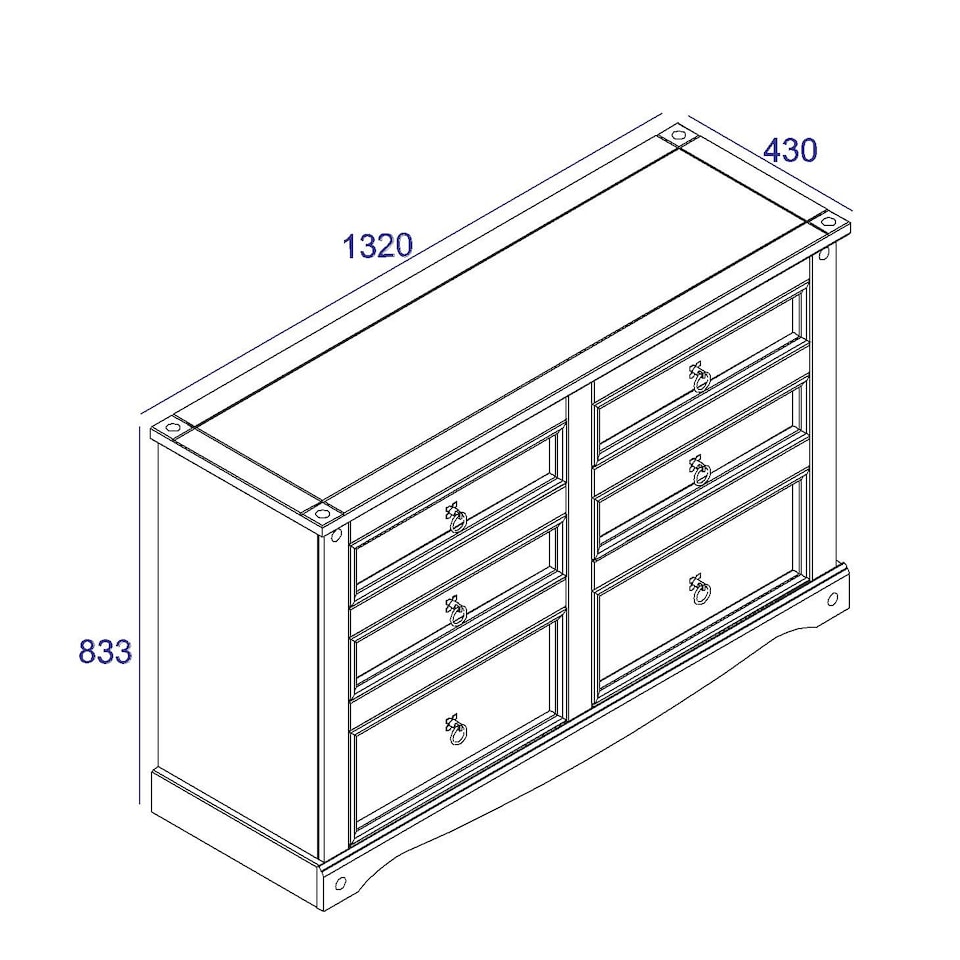 image 1 of Premium Corona 3+3 Drawer Wide Chest of Drawers - Classic Mexican Pine Bedroom Storage Cabinet | Brown | Brown | 1