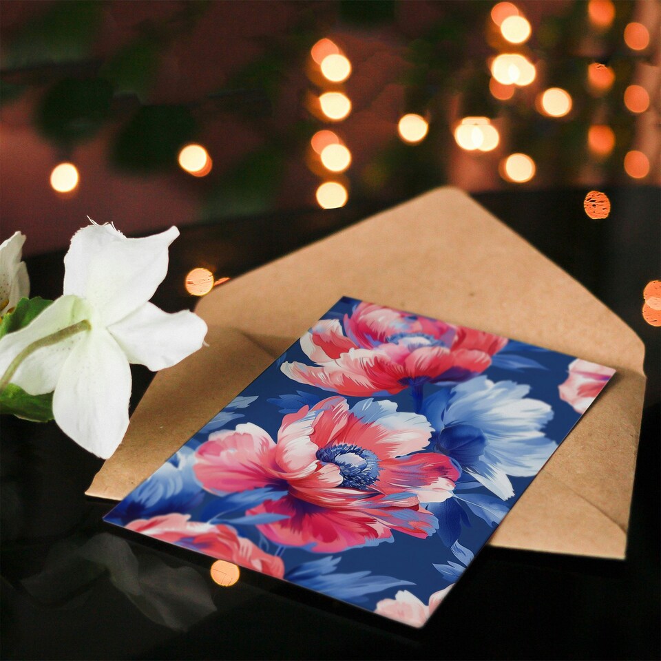 image 1 of Poppy Flower Elegant Pink Pattern Woman Her Birthday Card