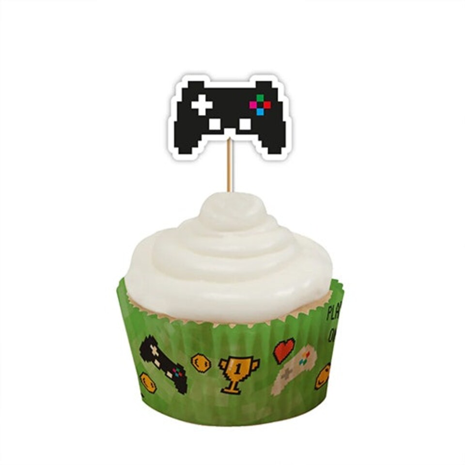 image 1 of Gaming Cupcake Food Pick Toppers - Pack of 12